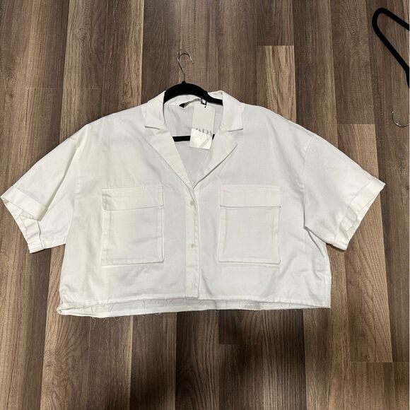 Zara Cropped White Oversized Utility  Shirt XL. NWT - Picture 1 of 8